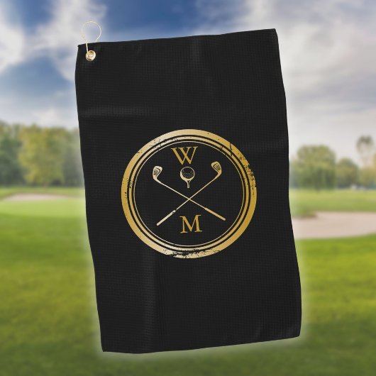 Goud en Zwarte Gepersonaliseerde Monogram Golfhanddoek