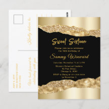 Goud en Zwarte Glam Tranen Sweet Sixteen