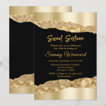 Goud en Zwarte Glam Tranen Sweet Sixteen