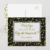 Goud en zwarte glans | Wil je mijn bruidsmeisje zi Uitnodiging Briefkaart (Voorkant / Achterkant)