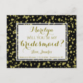 Goud en zwarte glans | Wil je mijn bruidsmeisje zi Uitnodiging Briefkaart (Voorkant)