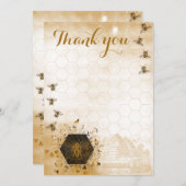 Goud en zwarte honingbijen bedankkaart (Voorkant / Achterkant)