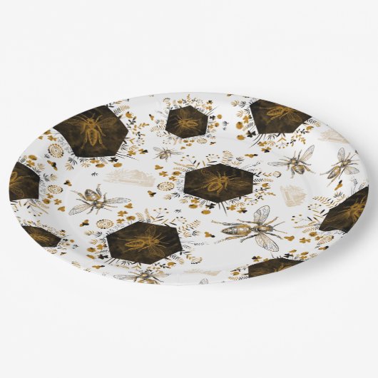 Goud en zwarte honingbijen papieren bordje (Gekanteld)