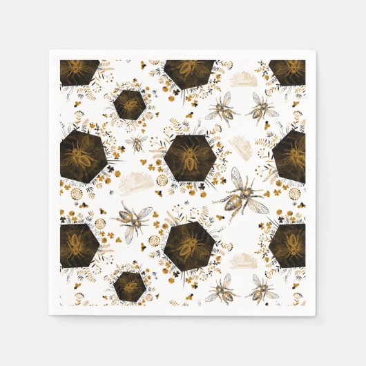 Goud en zwarte honingbijen servet (Voorkant)
