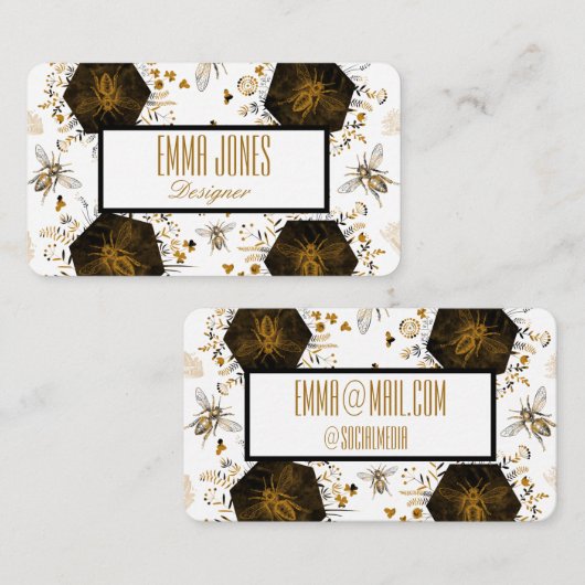 Goud en zwarte honingbijen visitekaartje (Voorkant / Achterkant)