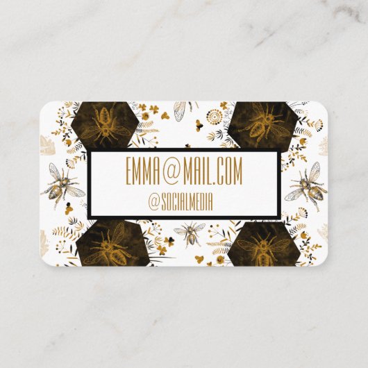 Goud en zwarte honingbijen visitekaartje (Achterkant)