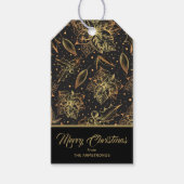 Goud en Zwarte Kerst Bloemen Cadeaulabel (Voorkant)