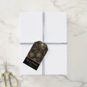 Goud en Zwarte Kerst Bloemen Cadeaulabel (Met Touw)