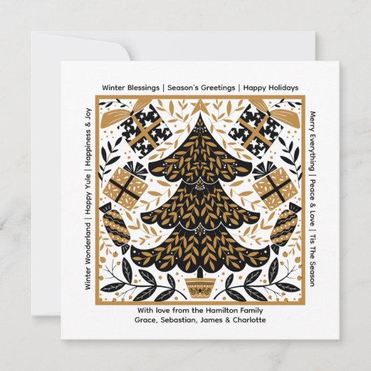 Goud en zwarte kerstboom, speciaal aangepast feestdagenkaart (Voorkant)