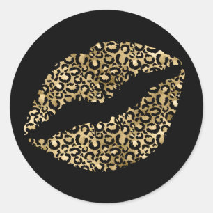 Goud en Zwarte Luipaardvlekken Lippenstift Ronde Sticker