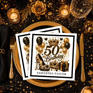 Goud En Zwarte Luxe Glitter 50ste Verjaardagsfeest Servet