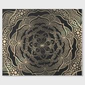 Goud en Zwarte Mandala Kunst Boho Elegante Kerstmi Cadeaupapier (Vlak)