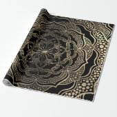 Goud en Zwarte Mandala Kunst Boho Elegante Kerstmi Cadeaupapier (Uitgerold)