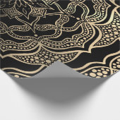Goud en Zwarte Mandala Kunst Boho Elegante Kerstmi Cadeaupapier (Hoek)