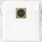 Goud en Zwarte Monogram Bruiloft Vierkante Sticker (Tas)