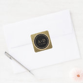Goud en Zwarte Monogram Bruiloft Vierkante Sticker (Envelop)