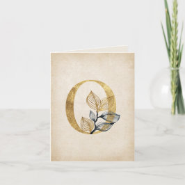 Goud en Zwarte O Monogram Met Bladeren Notitiekaartje