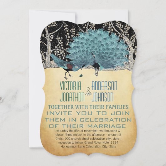 Goud en zwarte pacocks in het bos kaart (Voorkant)