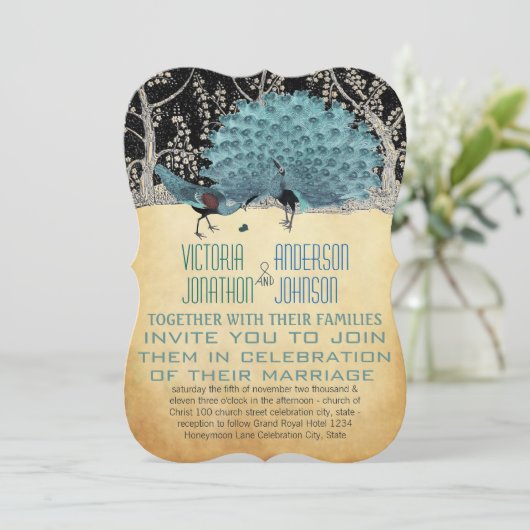 Goud en zwarte pacocks in het bos kaart (Staand voorkant)