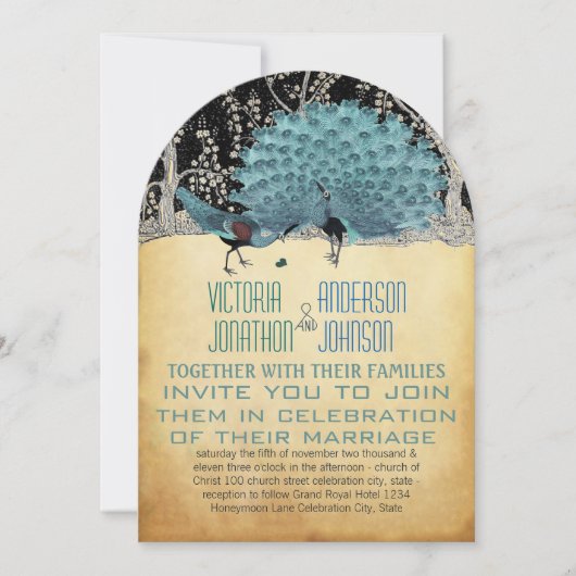 Goud en zwarte pacocks in het bos kaart (Voorkant)