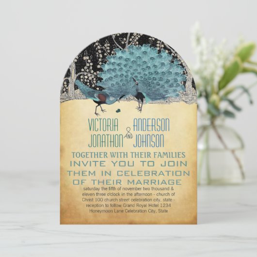 Goud en zwarte pacocks in het bos kaart (Staand voorkant)