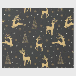 Goud En Zwarte Rendier Kerstpatroon  Cadeaupapier