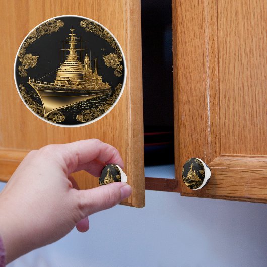 Goud en Zwarte Slagschip Keramische Knop