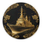 Goud en Zwarte Slagschip Keramische Knop (Voorkant)