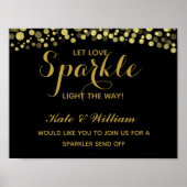 Goud en zwarte sparkler sturen trouwbord af poster (Voorkant)