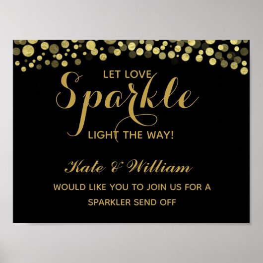 Goud en zwarte sparkler sturen trouwbord af poster (Voorkant)