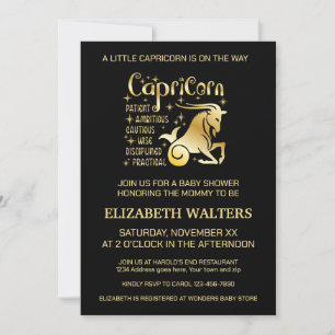 Goud en Zwarte Steenbok Zodiac Baby Shower Kaart