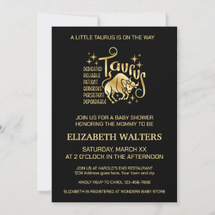 Goud en Zwarte Stier Zodiac Baby Shower Kaart