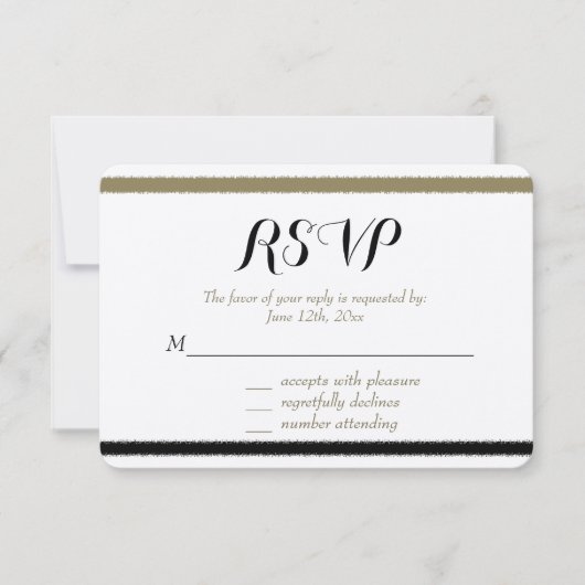 Goud en zwarte strepen RSVP Kaartje (Voorkant)