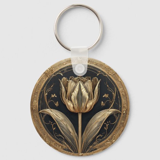 Goud en Zwarte Tulp Ontwerp Sleutelhanger (Voorkant)