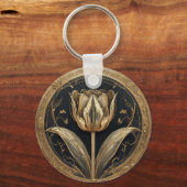 Goud en Zwarte Tulp Ontwerp Sleutelhanger (Voorkant)
