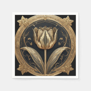 Goud en Zwarte Tulpontwerp Servet