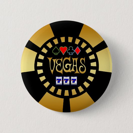 GOUD EN ZWARTE VEGAS POKER CHIP RONDE BUTTON 5,7 CM (Voorkant)
