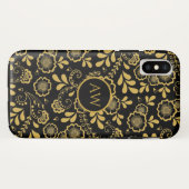 Goud en zwarte Victoriaanse bloemen kant Monogram Case-Mate iPhone Case (Achterkant (horizontaal))