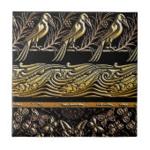 goud en zwarte Vogels vis Vlinder kunstpatroon Tegeltje (Voorkant)