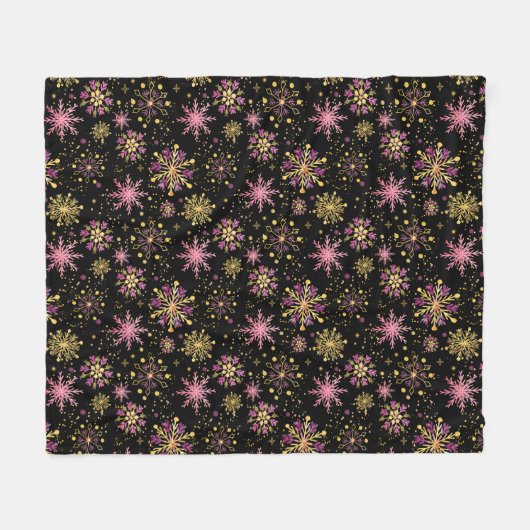 Goud en zwarte wintersneeuwvlokken fleece deken (Voorkant (Horizontaal))