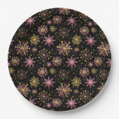 Goud en zwarte wintersneeuwvlokken papieren bordje (Voorkant)