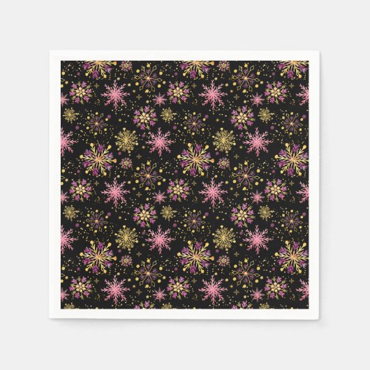 Goud en zwarte wintersneeuwvlokken servet (Voorkant)