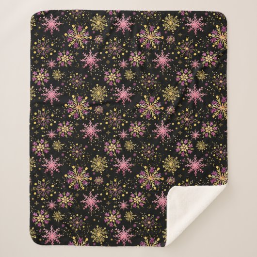 Goud en zwarte wintersneeuwvlokken sherpa deken (Voorkant)