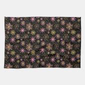 Goud en zwarte wintersneeuwvlokken theedoek (Horizontaal)