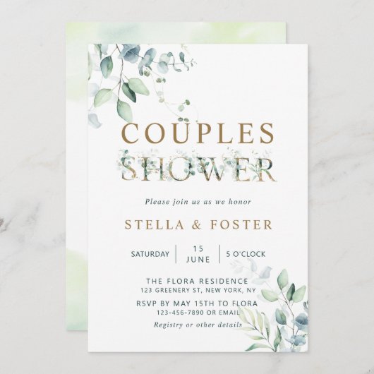 Goud Eucalyptus Botanische Letter Couples — Shower Kaart (Voorkant / Achterkant)