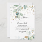 Goud Eucalyptus Calligrafie Baby shower Kaart (Voorkant)