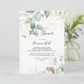 Goud Eucalyptus Calligrafie Baby shower Kaart (Staand voorkant)