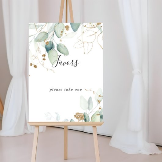 Goud Eucalyptus Calligraphy Bruiloft Favoren Bord Poster
