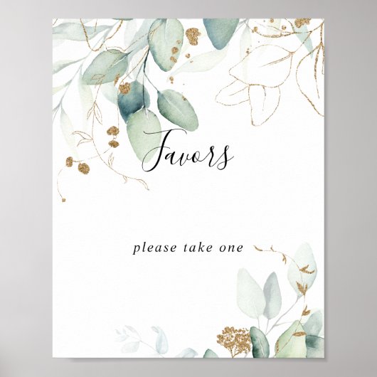 Goud Eucalyptus Calligraphy Bruiloftspartij Bord Poster (Voorkant)