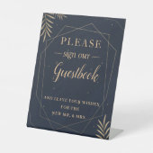 Goud Eucalyptus Geometric Wedding Guestbook Reclamebord Met Voetstuk (Voorkant)